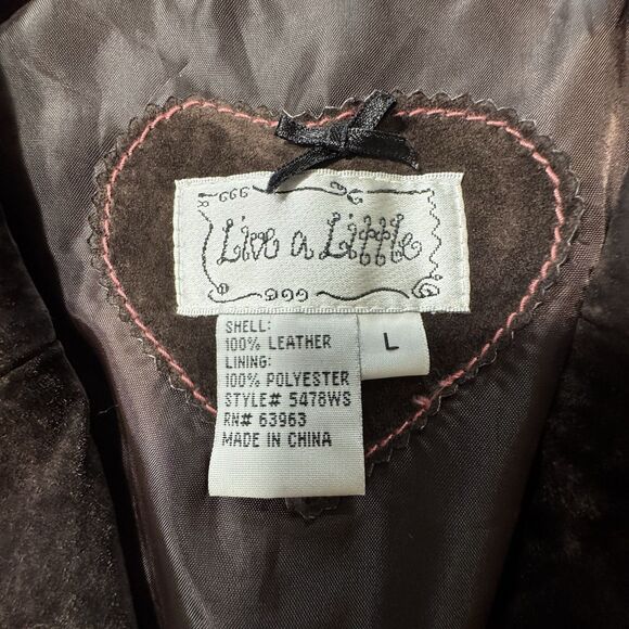 VTG Y2K Live A Little Wms Chocolate Brown Leather Suede Short Jacket L - Picture 3 of 12